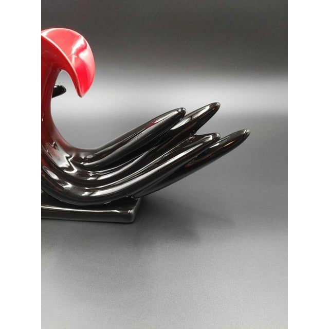 Ceramic Vintage Art Deco Vase Rooster Red Black Ceramic Bird, 1980s For Sale - Image 7 of 12