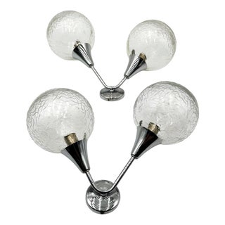 Space Age Wall Sconces in Crackled Glass and Chrome, 1970s, Set of 2 For Sale