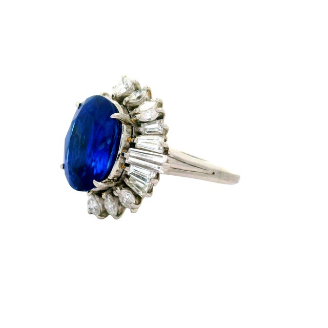 Early 21st Century 5.56 Carat Ceylon Sapphire Diamond Platinum Ring, Size 5 For Sale - Image 5 of 8