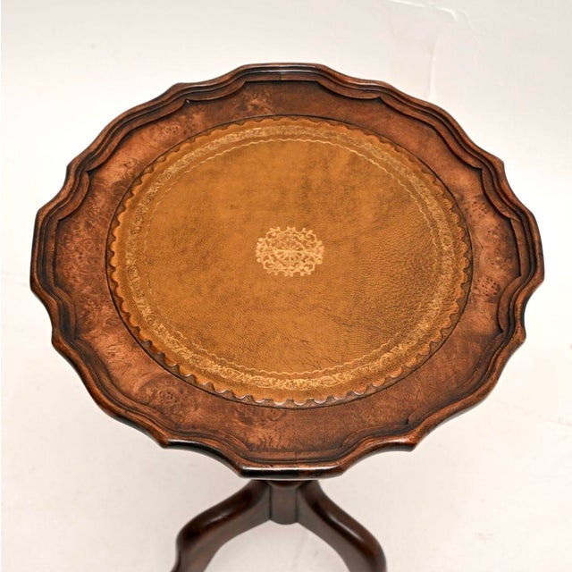 Vintage Georgian Style Burr Walnut Leather Top Wine Table, 1930 For Sale - Image 4 of 6