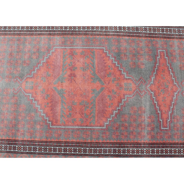 Vintage Turkish Oushak Runner in Soft Gray, Coral, and Soft Terracotta 2'9 X 11'6 For Sale - Image 10 of 13