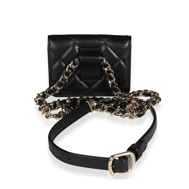 Chanel Black Quilted Lambskin Elegant Chain Mini Belt Bag For Sale - Image 4 of 8