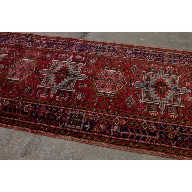 1960s Vintage Persian Heriz Handmade Red Medallion Wool Runner For Sale - Image 12 of 16