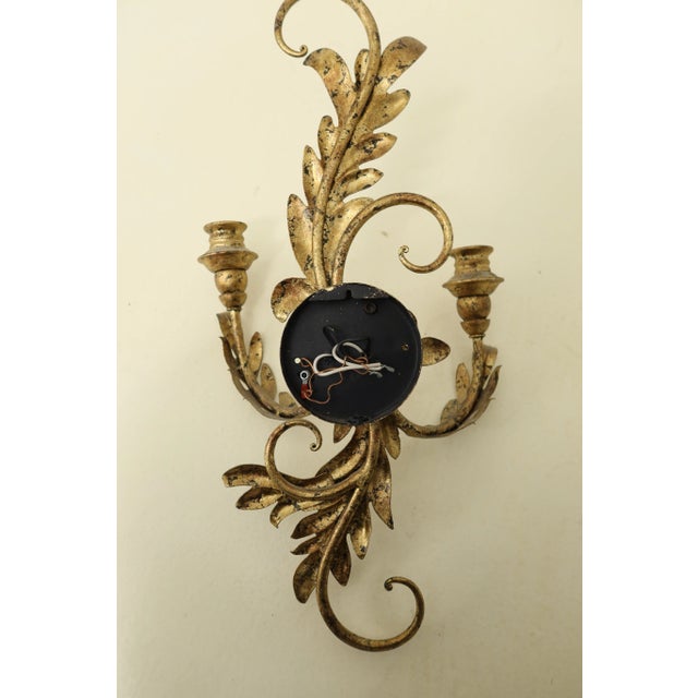 Metal Pair French Style Gold Gilt Metal Candelabra Sconces For Sale - Image 7 of 8