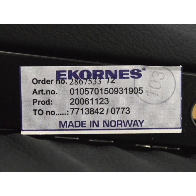 Ekornes Black Leather Stressless Lounge Chair With Ottoman For Sale - Image 11 of 12