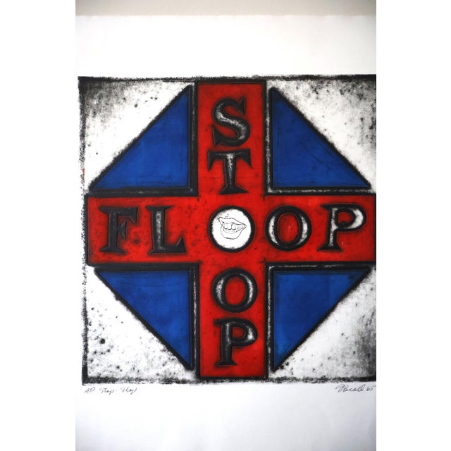 An original 1965 work by American printmaker Dennis Ray Beall (b. 1929), titled "Stop-Flop" and marked "AP" (Artist's...