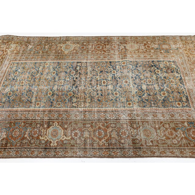 Antique Mahal Wool Rug With Faded Indigo Field & Terracotta Sampler Border For Sale - Image 4 of 8