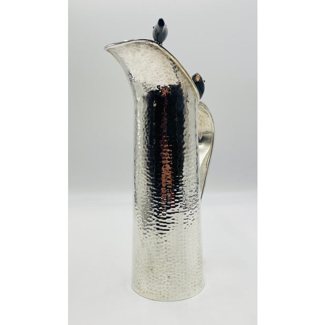 1980s Rare Emilia Castillo Silver-Plated Pitcher With Onyx & Jasper Birds For Sale - Image 11 of 18