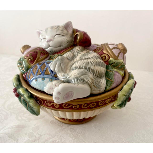 Vintage Fitz and Floyd Figurative Cat Lidded Trinket/Candy Dish For Sale - Image 10 of 13