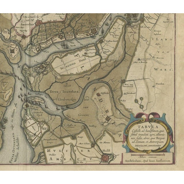 Antique Map of the Region Between Bergen Op Zoom, 1647 For Sale - Image 3 of 6