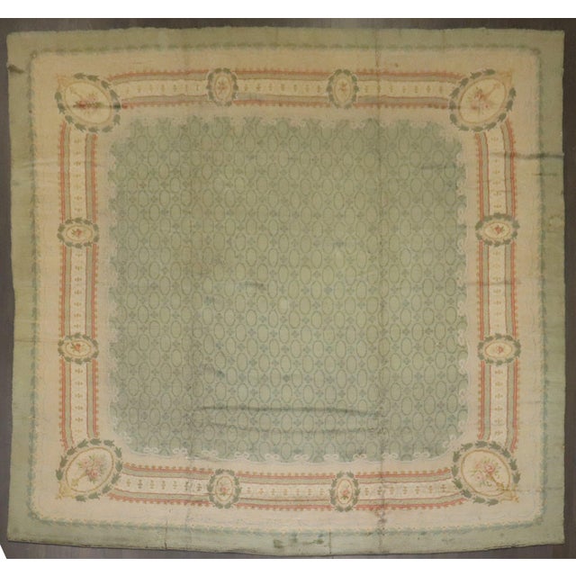 Early 20th Century Early 20th Century Zabihi Collection Mint Green Color Irish Donegal Rug - 11'9" x 11'11" For Sale - Image 5 of 12