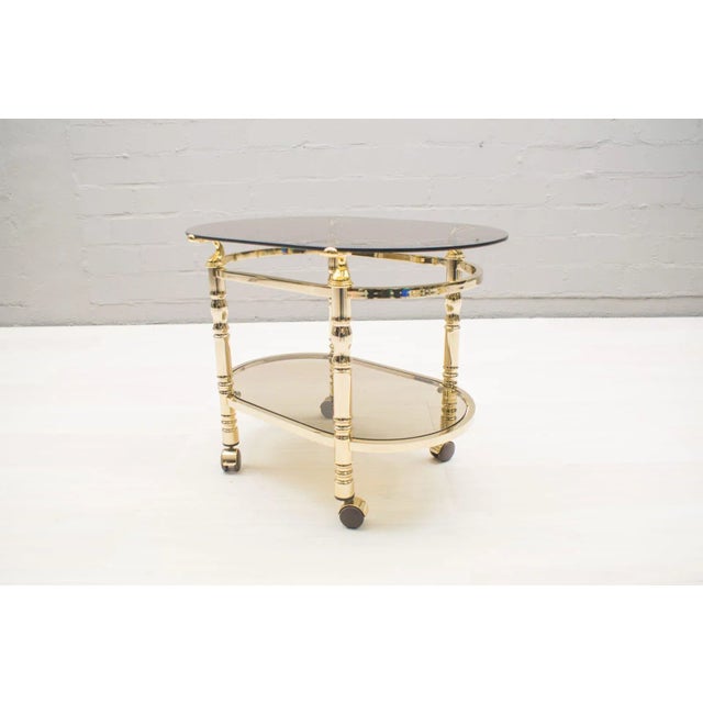 1960s Hollywood Regency Brass & Smoked Glass Serving Trolley, 1960s For Sale - Image 5 of 10