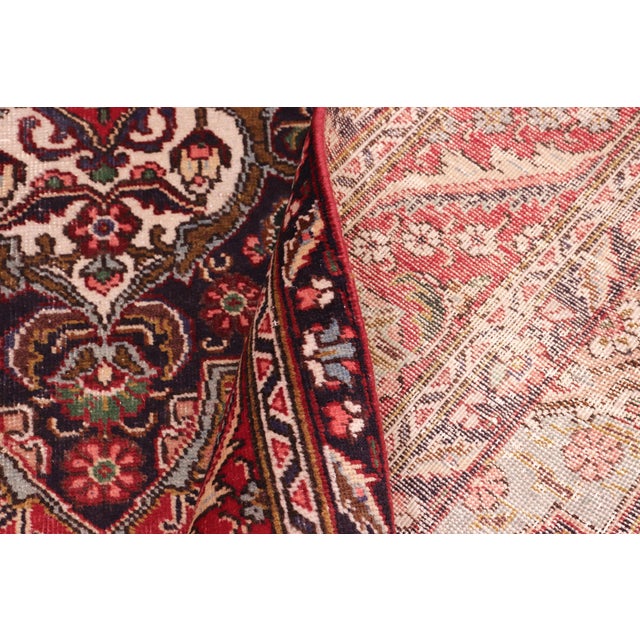 Red Shabby Chic Persian Tabriz Red/Blue Wool Rug - 7'3'' X 10'9'' For Sale - Image 8 of 10