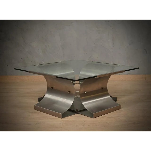 Mid-Century Steel and Glass Coffee Table by Francois Monnet, 1970s For Sale - Image 9 of 10