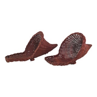 Vintage Wicker Cornucopia Baskets - A Pair For Sale