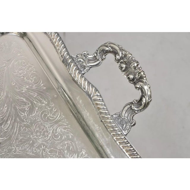 Victorian Vintage Sheffield Victorian Ornate Silver Plated Serving Platter Tray For Sale - Image 3 of 12
