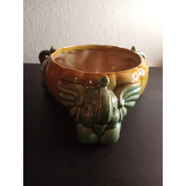 1970s Vintage Majolica Green Glazed Baby Elephant Planter For Sale - Image 5 of 8