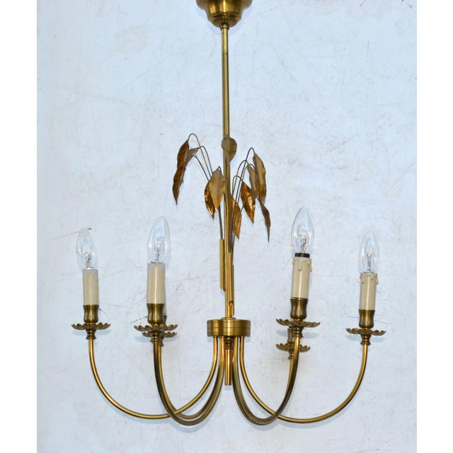 Maison Charles Style Feuilles Gold Leaf & Brass 6-Light Chandelier France 1960 For Sale - Image 13 of 13