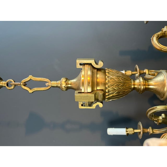 Metal 1940s Louis XVI style 8-arm chiseled bronze chandelier by Lucien For Sale - Image 7 of 12