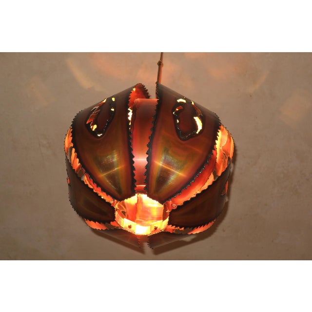 Brutalist Torch Cut Copper Pendant Light, 1970s For Sale - Image 14 of 14