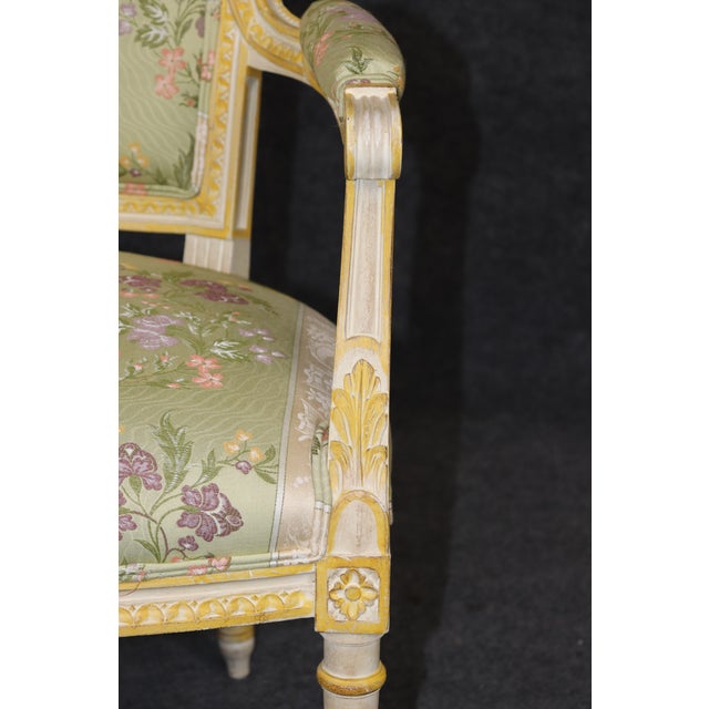 French Louis XVI Style Paint Decorated Settee For Sale - Image 12 of 13
