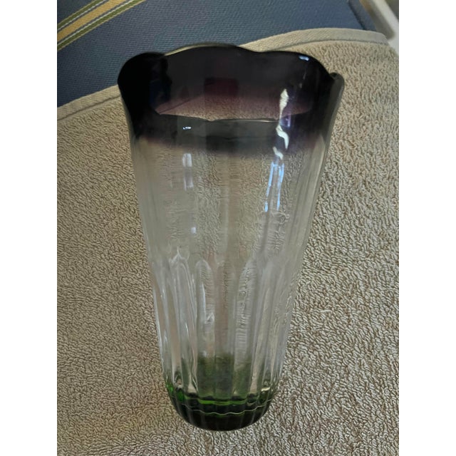 1990s Vintage Hand Blown Scalloped Purple Saintpaulia Glass by Anthropologie For Sale - Image 5 of 7