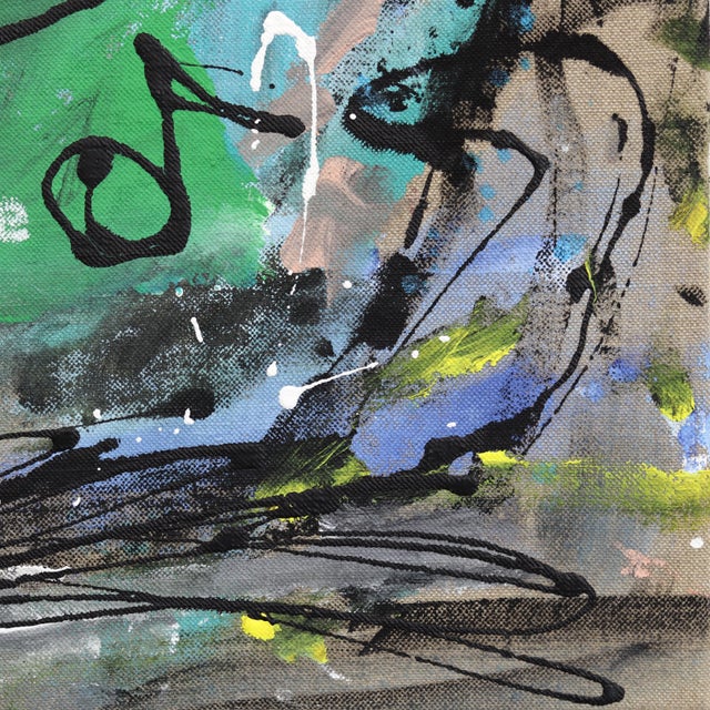 The Neighborhood After Midnight - Original Blue Urban Pop Art Acrylic and Oil Stick Painting on Canvas For Sale - Image 4 of 9