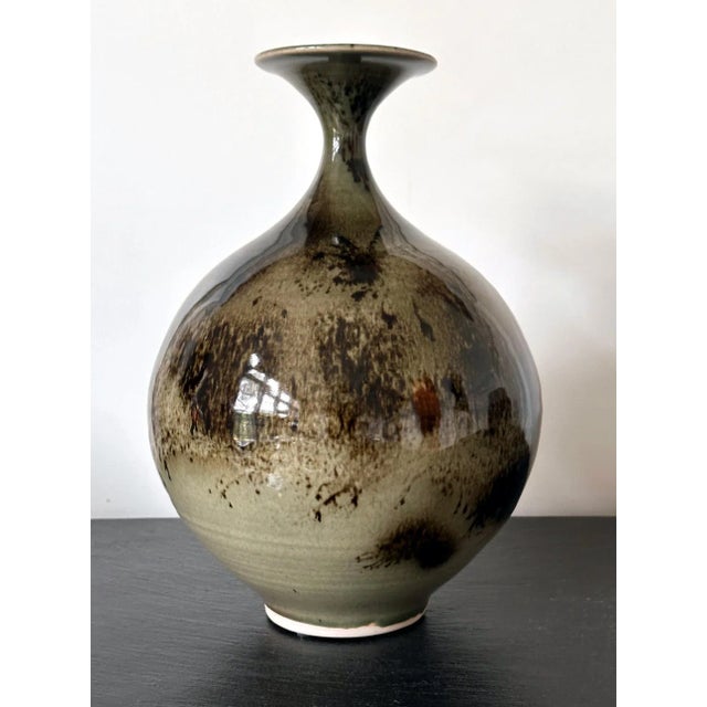 Black Early Ceramic Vase With Unique Glaze Pattern by Brother Thomas Bezanson For Sale - Image 8 of 12