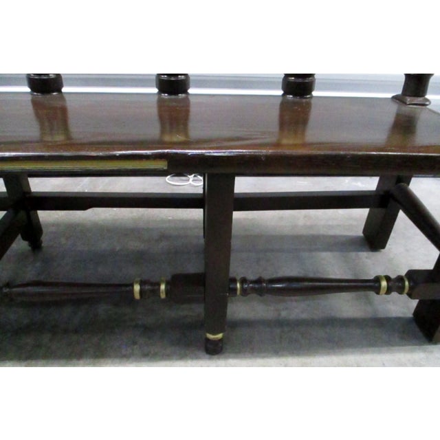 Wood 1950s Three Seater Carved Wooden Bench Black and Gold With Italian Dolphins and Shell Design For Sale - Image 7 of 11