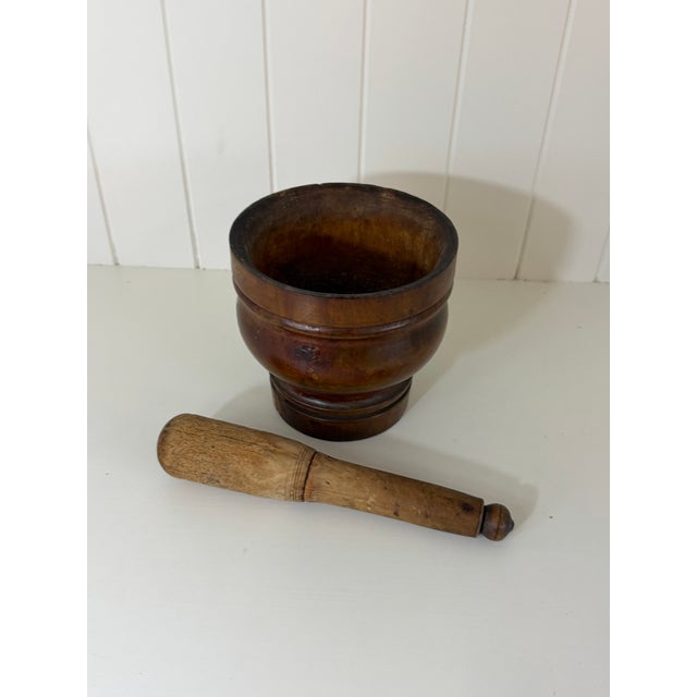 Brown Antique French Provincial Turned Wood Mortar & Pestle For Sale - Image 8 of 8