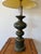Hollywood Regency Vintage Oversized Green and Gold Carved Table Lamp With Drum Shade For Sale - Image 3 of 9