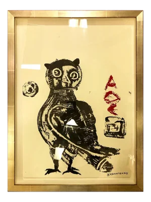 Democritus, the Wise Guys, Owl #3 Series, Pop Contemporary Blue Bird Painting, 2016
