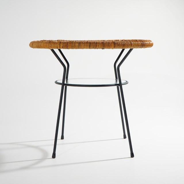 Coffee Table with Round Rattan Top, 1950s For Sale - Image 4 of 13