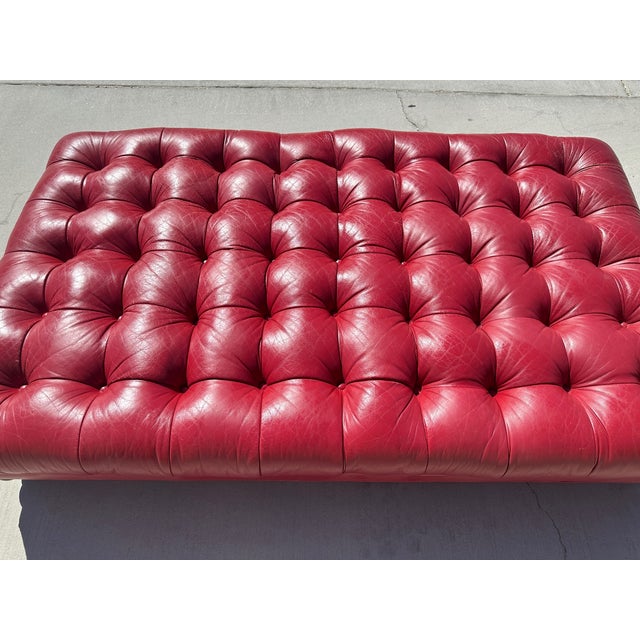 Charles Stewart Large Tufted Red Leather Ottoman/Coffee Table Chairish