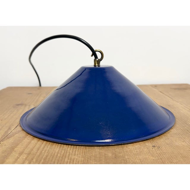 Industrial Blue Enamel Factory Pendant Lamp, 1950s For Sale - Image 12 of 15