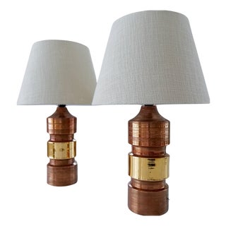 Vintage Table Lamps in Ceramic with Copper Glaze from Bergboms Bitossi, Sweden, 1960s, Set of 2 For Sale