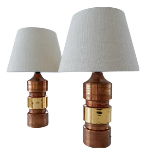 Vintage Table Lamps in Ceramic with Copper Glaze from Bergboms Bitossi, Sweden, 1960s, Set of 2