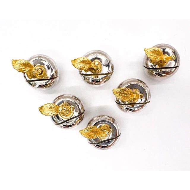 Silver Vintage Silver Plate and Gold Tone Apple Place Card Holders - Set of 6 For Sale - Image 8 of 8