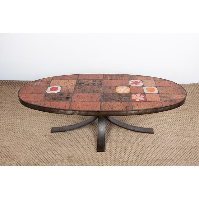 Coffee Table in Lava Stone, Ceramic and Steel by Jean Jaffeux, 1960s For Sale - Image 6 of 15