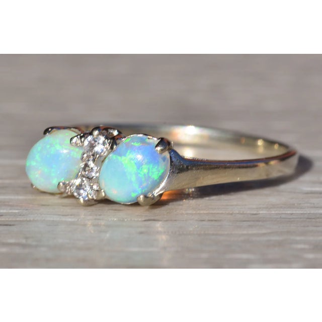 The Desboro: Ladies 14K Two Stone Ring set with Australian Opal and Diamonds For Sale - Image 4 of 10