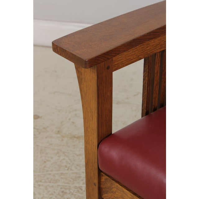 Stickley Mission Oak Leather Spindle Settee For Sale - Image 13 of 18