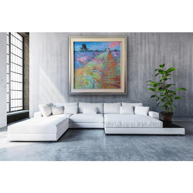 "Lavender Fields" Framed Acrylic Painting by Egyptian Artist M.Khedr For Sale - Image 4 of 8