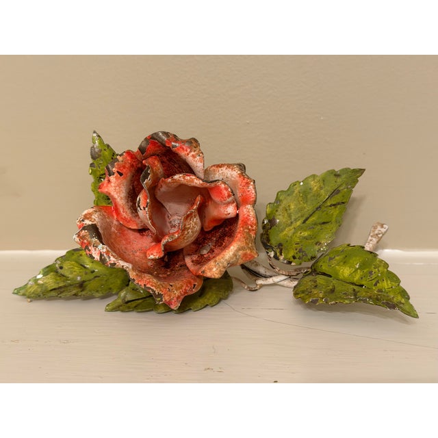 Cerise Vintage Tole Rose For Sale - Image 8 of 8