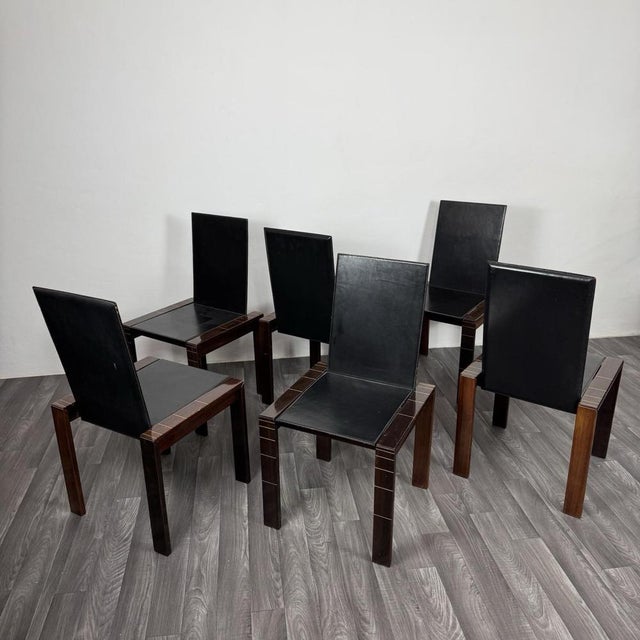 Animal Skin Mid-Century Modern Rosewood Dining Chairs in the style of Afra & Tobia Scarpa, 1970, Set of 6 For Sale - Image 7 of 15