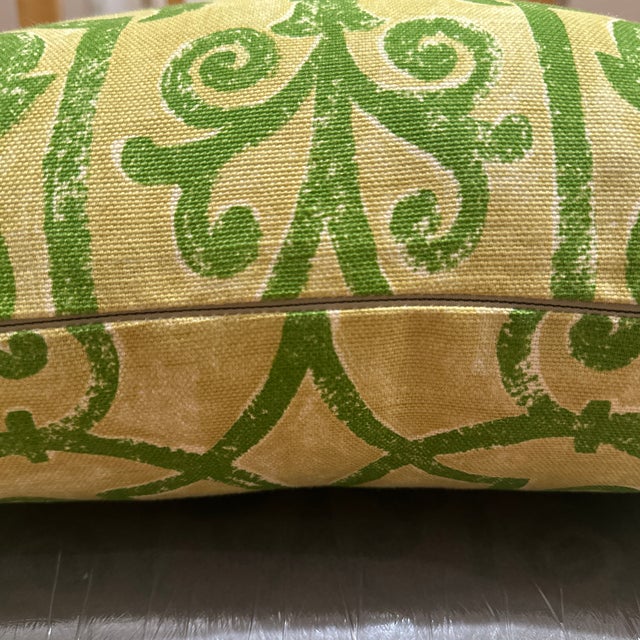 Handcrafted pillowcase, double sided geographic bright yellow lime linen, 18”X18” with invisible zipper. Great decoration...