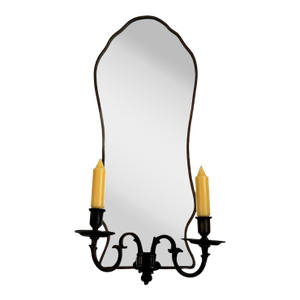 1800s Antique Metal Mirror With Candelabra