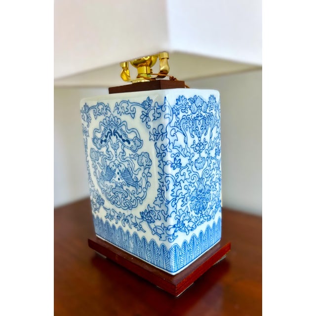 Chinoiserie Lauren Ralph Lauren Blue & White Double Chinoiserie Koi Porcelain Lamps – 2 Available For Sale - Image 3 of 8