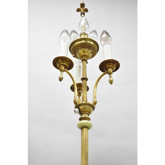 Antique Art Deco Brass & Green Onyx Paw Foot Victorian Pole Floor Lamp For Sale - Image 11 of 15