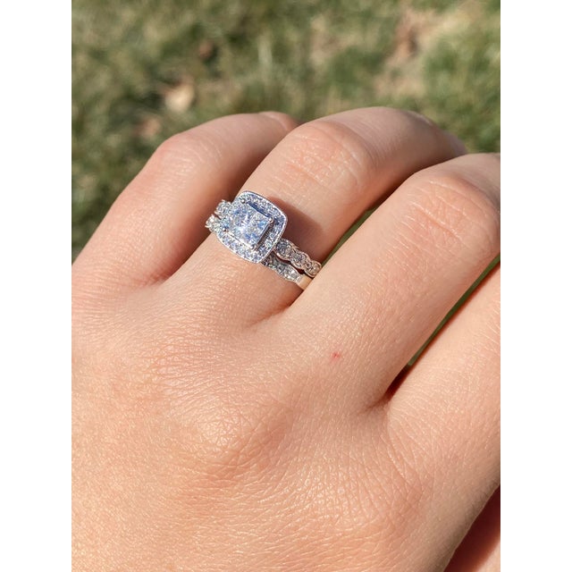 Contemporary The Llanfair: Ladies 14K Mystery Set Diamond Engagement Ring and Wedding Band Bridal Set For Sale - Image 3 of 12