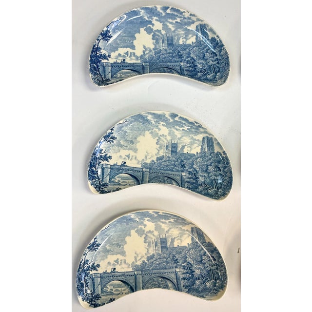 Royal Worcester Victorian Style Royal Worcester Blue & White Transferware Pottery Bone Plates S/9 For Sale - Image 4 of 8